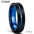 Обручальное кольцо Tigrade для мужчин и женщин, вольфрамовые кольца с синим центральным пазом, матовая отделка, удобная посадка, 4 мм, 6 мм, 8 мм