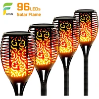 96 led solar flame lamp outdoor torch lights safety waterproof light flicker lights for garden decoration automatic on dusk