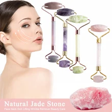 Jade Stone Rollers Massager For Face Pink Rose Quartz Natural Stone Slimming Chin Lift Up Facial Beauty Roller Skin Care Tools