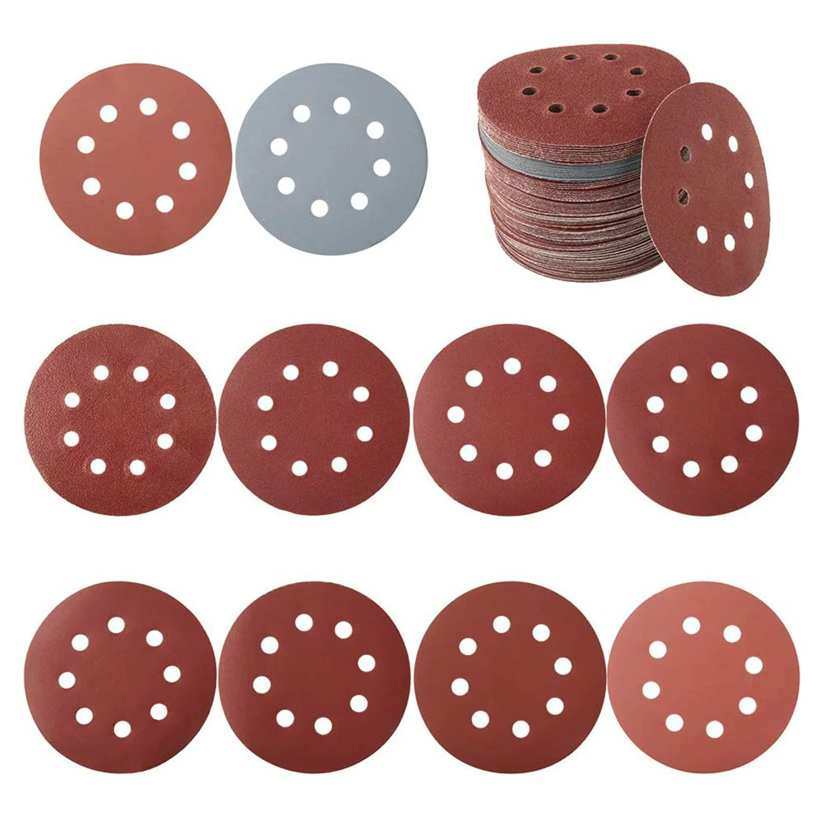

5 Inch Sanding Discs Grit Round Shape Buffing Sheet Sandpaper 8 Hole Sander Polishing Pad Orbital Sander Woodworking
