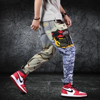 camouflage cargo pants mens patchwork trousers patch casual pants mens hip hop clothing jogging pants fashion streetwear