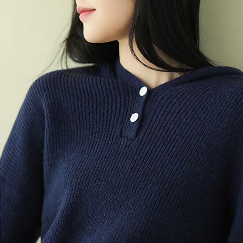 Johnature Women Hooded Pullover Sweaters Vintage Knitted Solid Color Spring Cloths 2020 New Casual Loose | Женская одежда