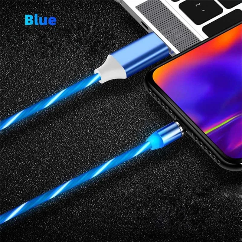 Blue Cable and plug Движущаяся светодиодный кабель для передачи данных, магнитный usb-кабель для iphone 7 8 plus, зарядное устройство для samsung A10 M10 A80 A60 M20 Micro type C - Цвет: Blue Cable and plug