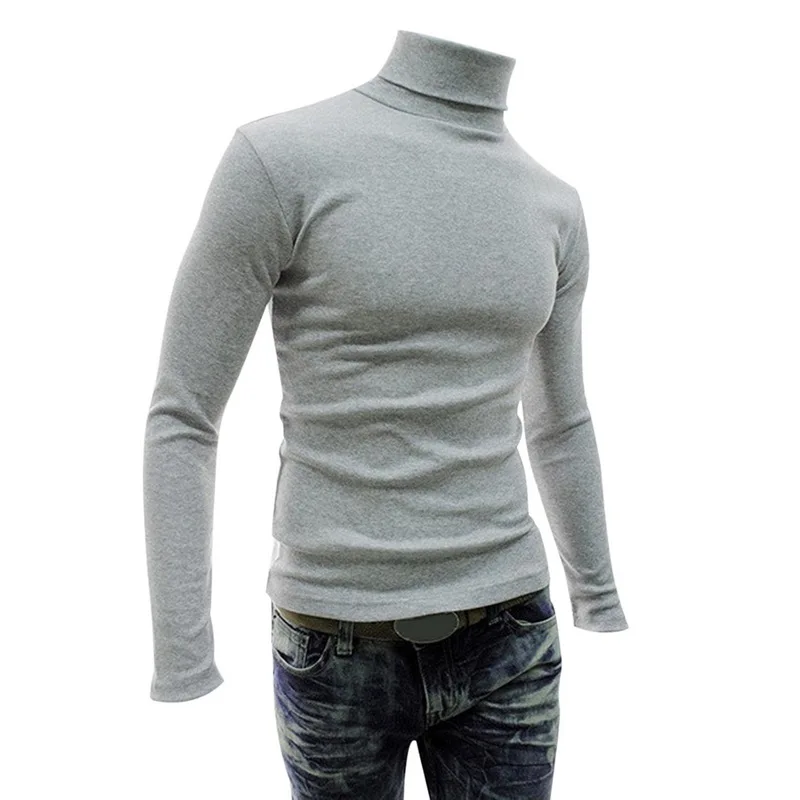 

New 2020 Spring Winter Warm Men's Sweater Males Turtleneck Solid Color Casual Sweater Homme Slim Fit Knitted Cotton Pullovers