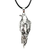 viking raven amulet with crescent moon symbol wicca talisman jewlery crow bird pendants necklaces mens womens gifts