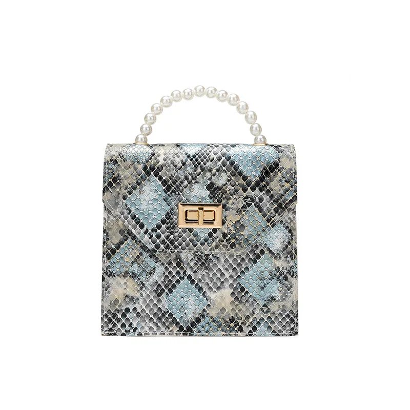 

Snake Pattern Women Bags 2021 New Fashion Pearl Shoulder Bag Diagonal Women Bag Chain Animal Pattern Buckle Small Square Bag