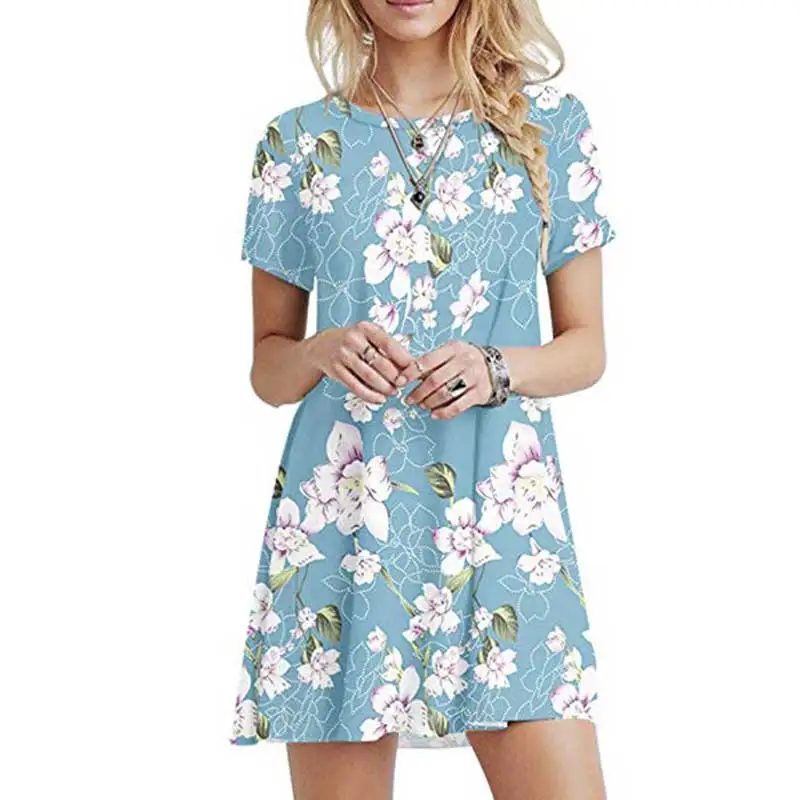 2019 сексуальное летнее платье новое с круглым вырезом и коротким рукавом