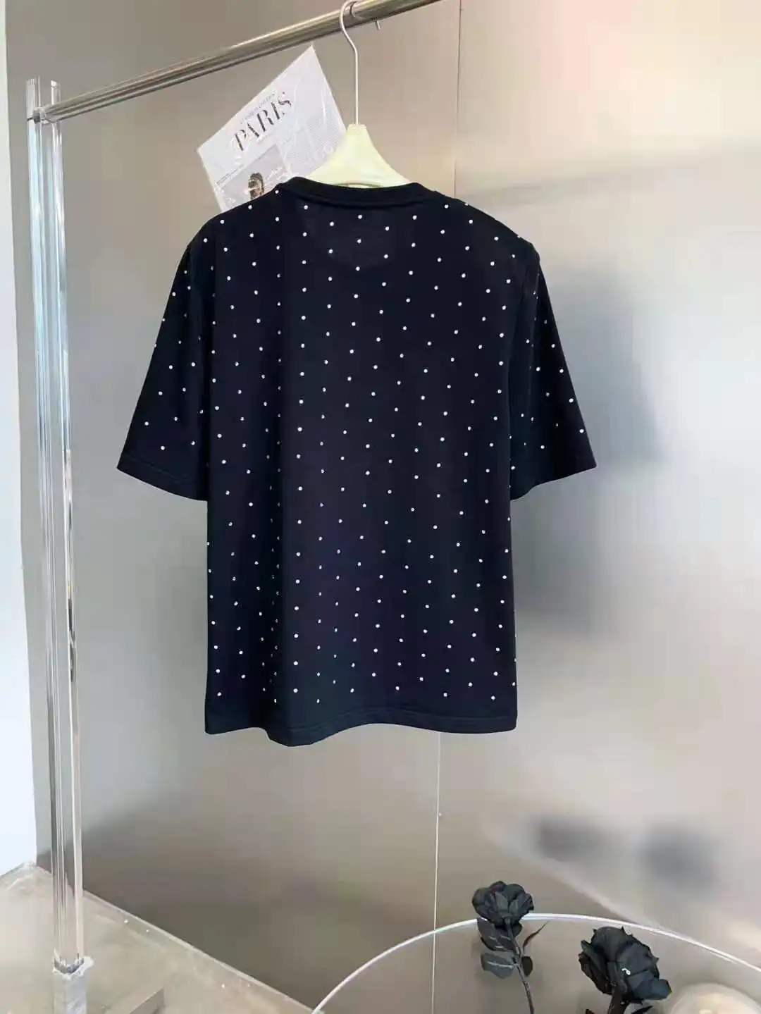 

2021 summer new style short-sleeved full-drilled shoulder pads beading craft bulingbuling tops women tshirt clothes streetwear