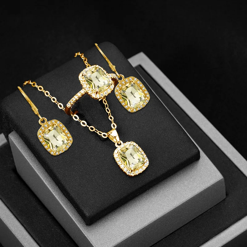 

Женские туфли из 14-каратного золота ювелирный набор Искрящийся Желтый Цитрин с цирконами серебряные 925 кольцо серьги подвеска наборы сваде...