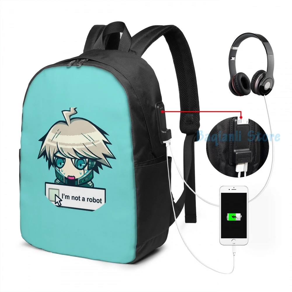 Забавный рюкзак Kiibo с графическим принтом (я не робот) USB-зарядкой мужские
