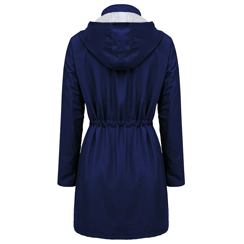 

Punk Fashion Waist-Controlled Slim Women Hooded Coat Trench Windproof With Siamese Cap Waterproof Soild Color Overcoat Casaco