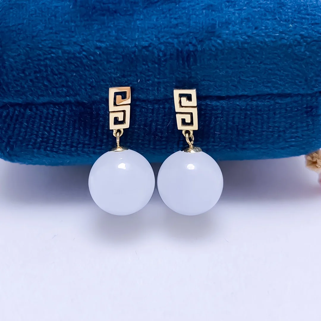 

SHILOVEM 18k желтое золото Настоящая Натуральная белая яшма висячие серьги классические Изящные Ювелирные изделия для женщин свадебный подарок ...