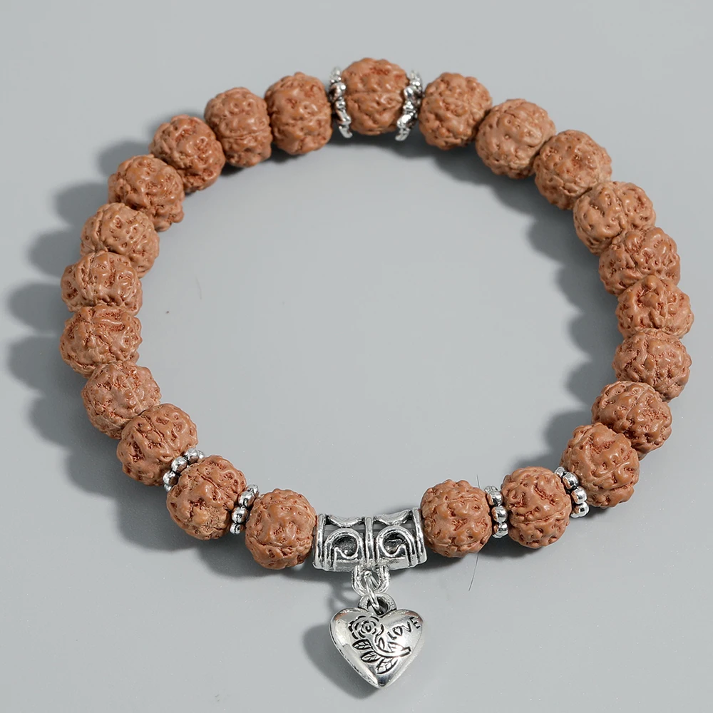 

7mm Original Rudraksha Heart Mala Chakra Bracelet Yoga Healing Prayer Charm Women's Jewelry Beaded Strand Bracelet Wholesale