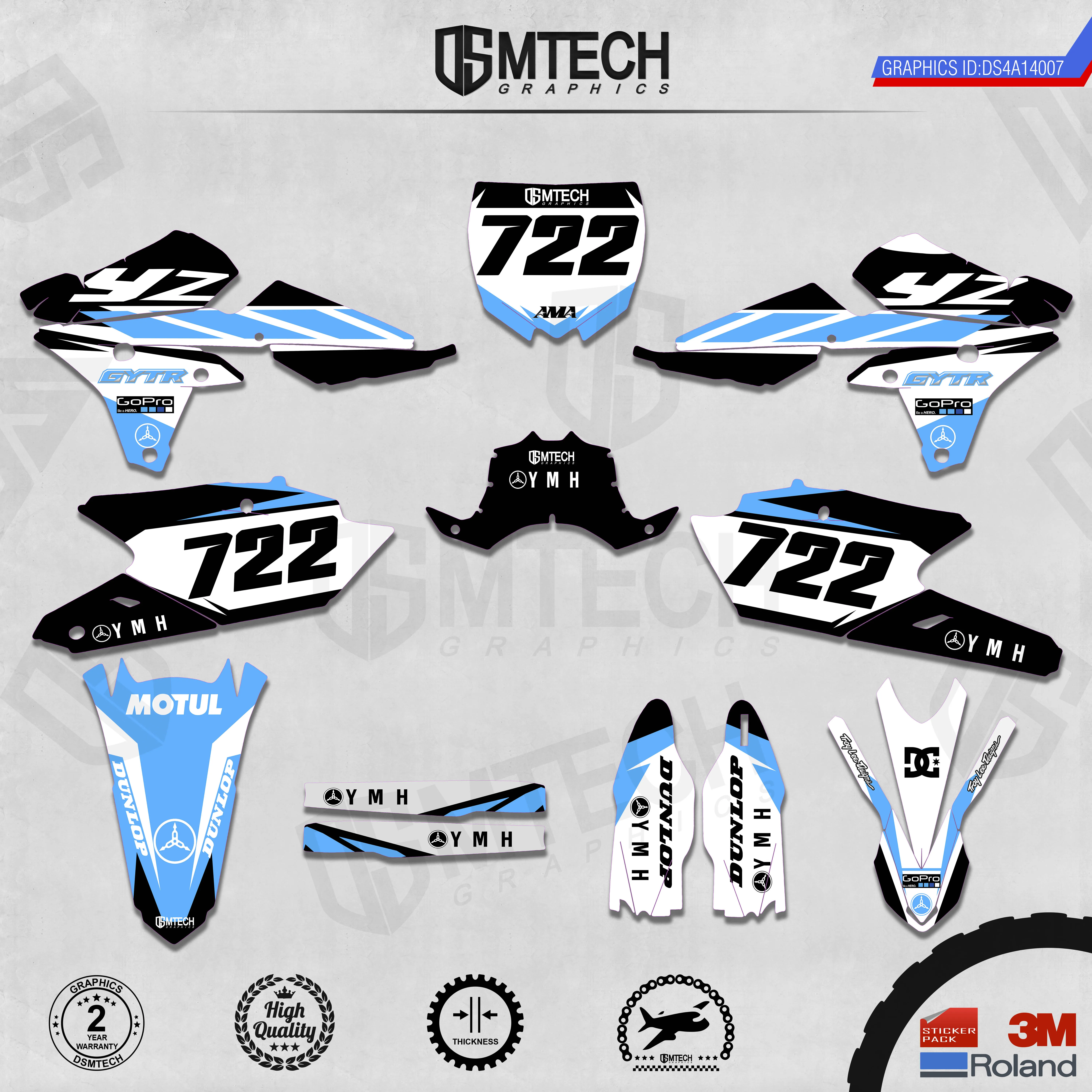 DSMTECH Customized Team Graphics Backgrounds Decals 3M Custom Stickers For 14-18 YZ250F 15-19 YZ250FX WRF250 14-17 YZ450F  007