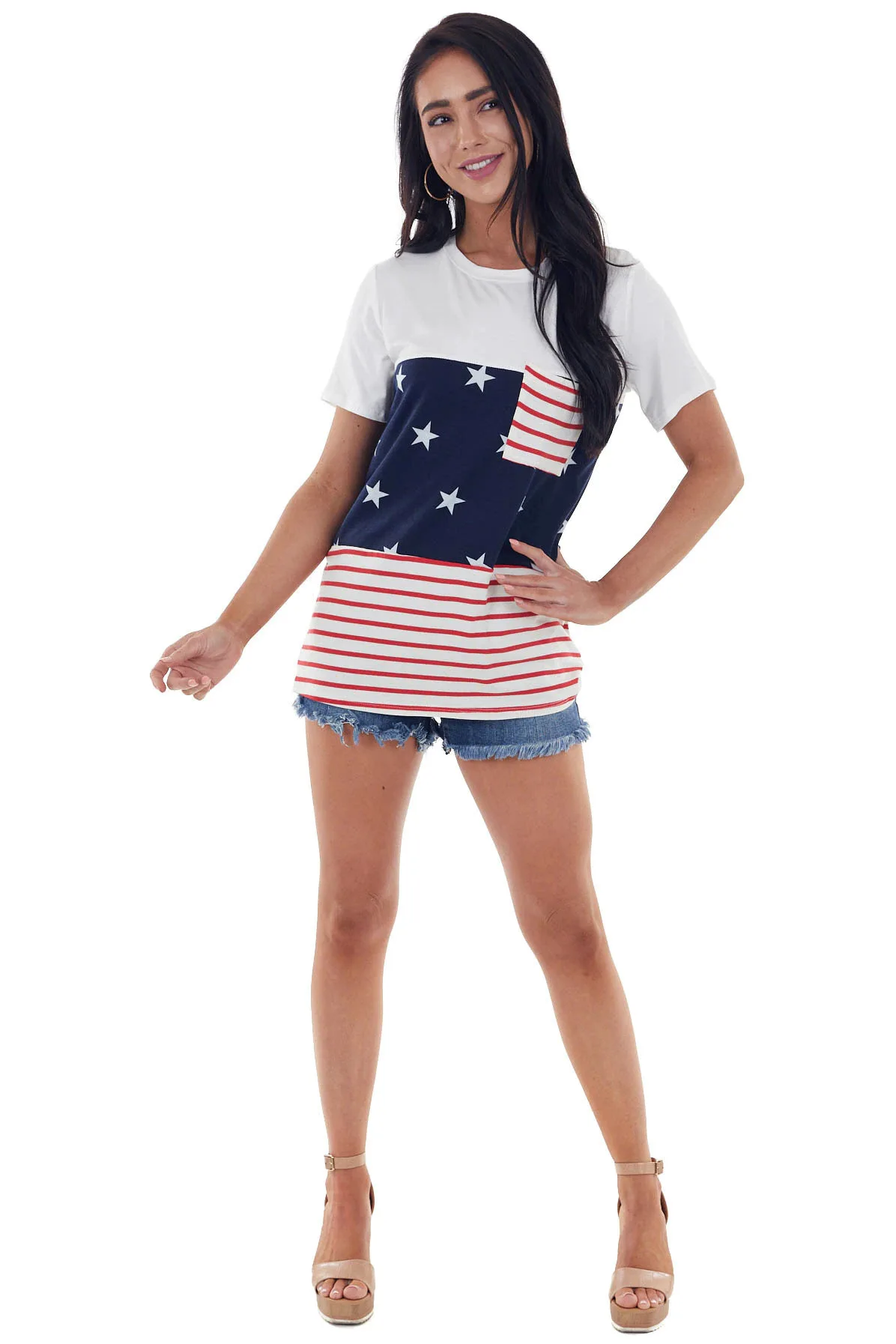 

Tshirt for Women Summer Striped Stars Print Round Neck Short-sleeved Tops Tee Shirt for Independence Day New Ropa Para Mujeres