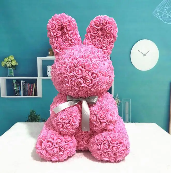 40cm Rabbit Pink Искусственные цветы Роза медведь многоцветный пластик пена роза цветок плюшевый медведь День Святого Валентина подарок День Рождения Вечеринка весеннее украшение - Цвет: 40cm Rabbit Pink
