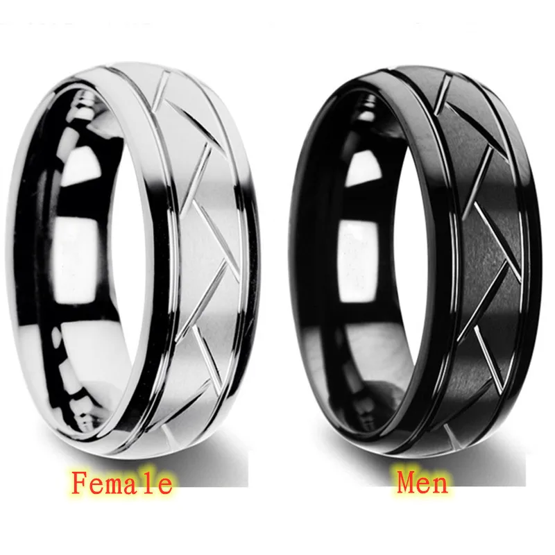 Fashion Men’s Silver Color Black Tungsten Carbide Ring Groove Multi-Faceted Ring For Men Women Engagement Ring Anniversary Gifts