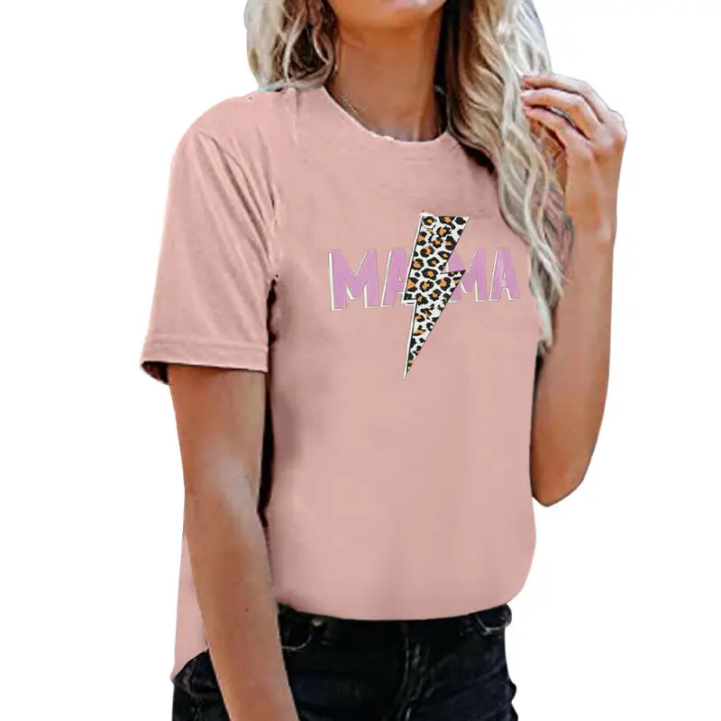 

Womens Short Sleeve Tops Leopard Printed 2021 Summer Shirts Tees Casual Loose Round Neck Fashion Female New Clothes Hot