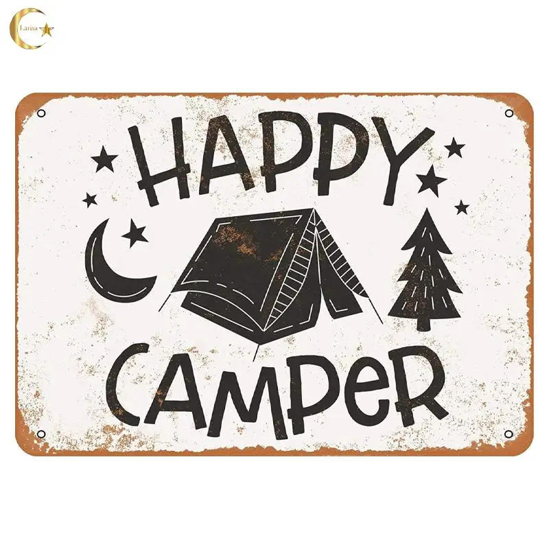 

Happy Camper Tin Sign Camper Metal Sign Wall Plaque Vintage Camping Metal Tin Sign Board for Outdoor Garage Bar Decor