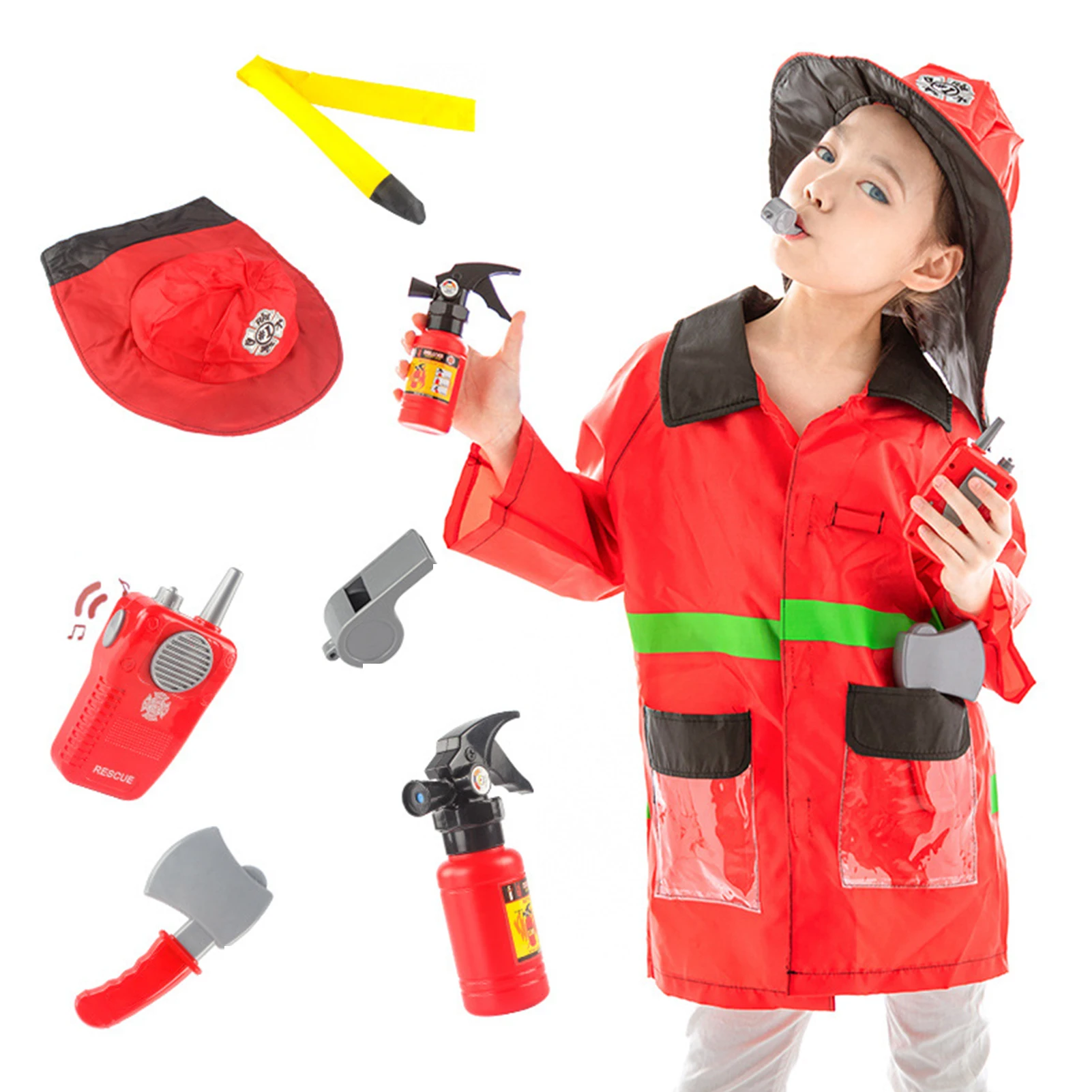 

Kids Cosplay Clothes Toy Professional Role Play Firefighter Toy Fire-fighting Costumes Pretend Toy For Kids Funny Role Play Toy