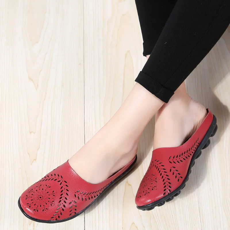 

Summer Genuine Leather Slip On Flat Shoes Women Flats Breathable Casual Plus Size Comfortable 9 Colors Blue Black Beige