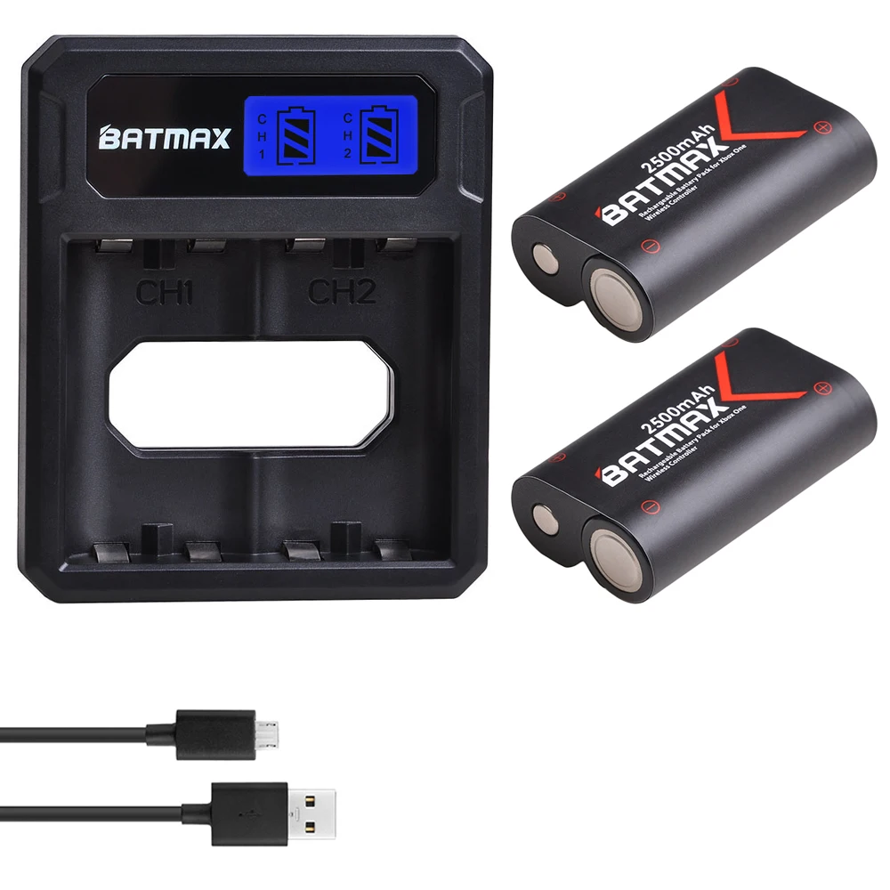 2 аккумулятора 2500 мАч + зарядное устройство с двумя USB-портами и ЖК-дисплеем для