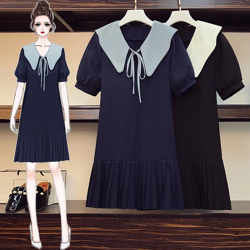 

EHQAXIN 2021 Summer Plus Size Fashionable For Women's Doll Collar Dress Short Sleeve Sweet Pleated Loose Dress Casual L-4XL
