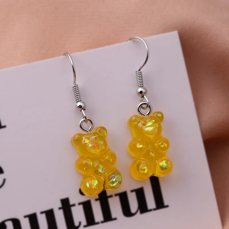 

2021 New Cartoon Colorful Bear Earrings Women Creative Candy Color Korean Resin Ladies Earrings Fashion Gift Jewelry