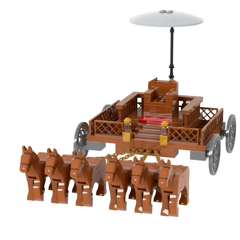 

MOC Building Blocks Ancient Qin Dynasty Luxury Carriage DIY Creative Battle Steed Figure Scene Emperor Throne Assembly Kids Toys