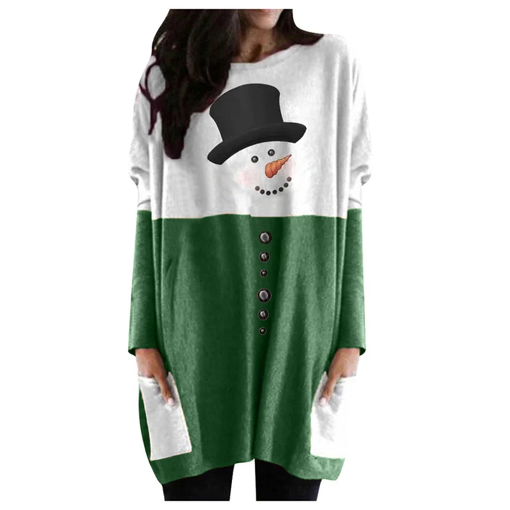

Women Christmas Printed Long Sleeve Tunic Oversized Sweatshirt Pockets Pullover Jumper
