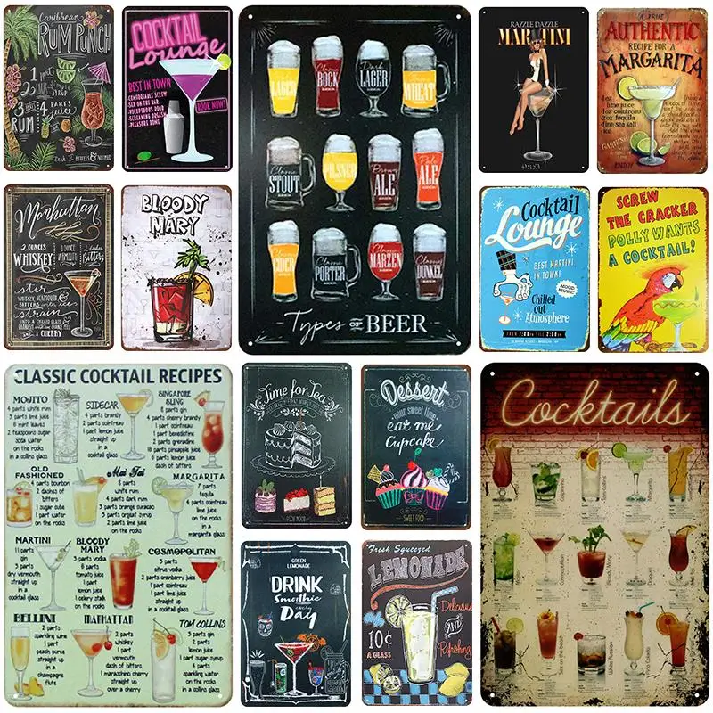 

Cocktail Plaque Metal Vintage Tin Signs Pin Up Girl Wall Decor late Club Classical Retro Painting Home Wall Stickers Pub