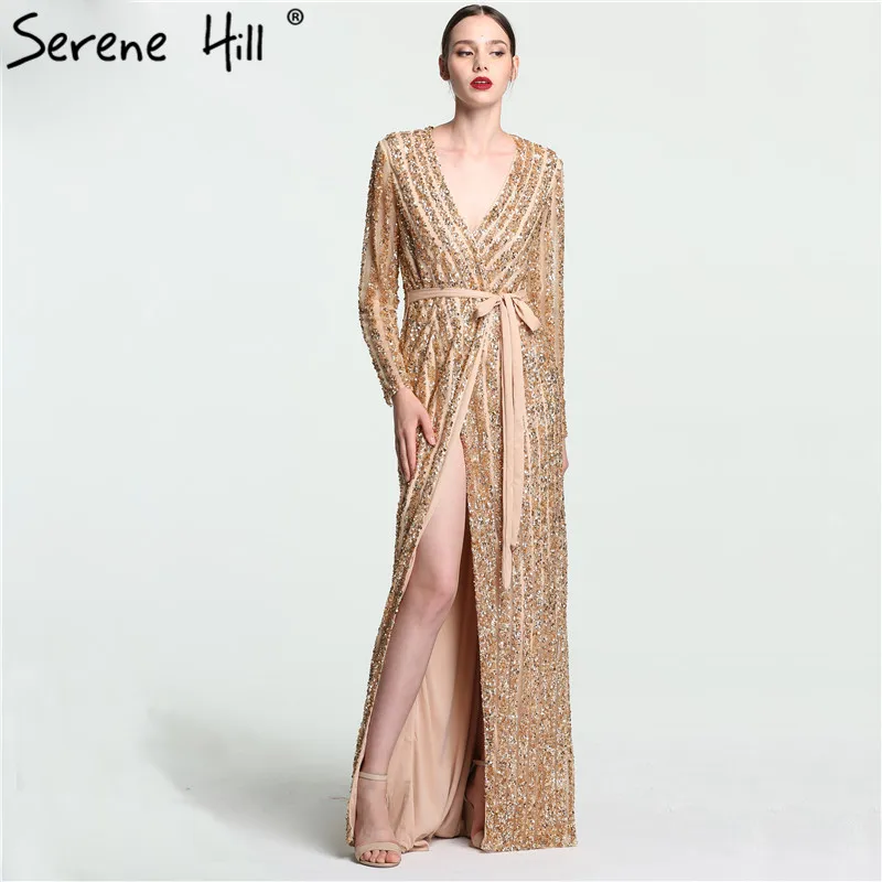 Вечернее платье с длинным рукавом Serene зеленое в стиле спящего стиля v-образным
