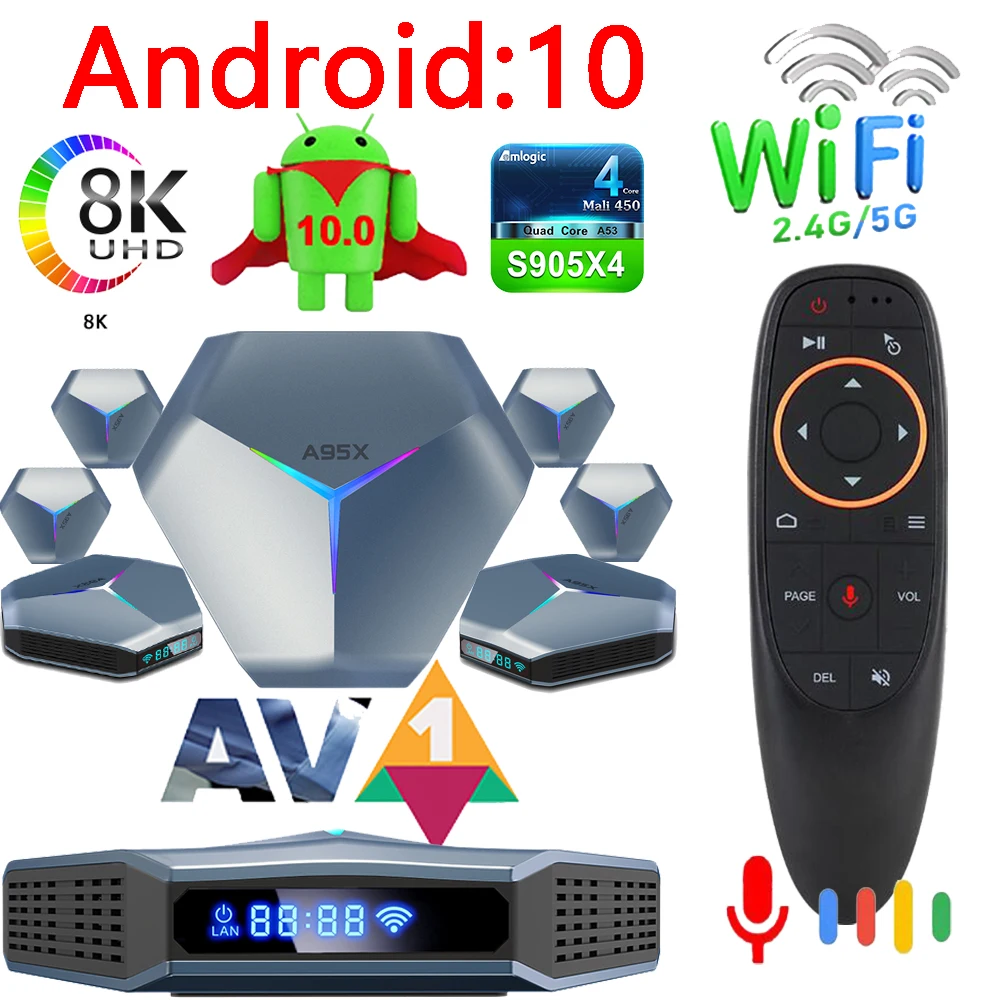 2021 высокая производительность A95X F4 Amlogic S905X4 Smart TV Box Android 10 4K HD YouTube 5G Wifi RGB