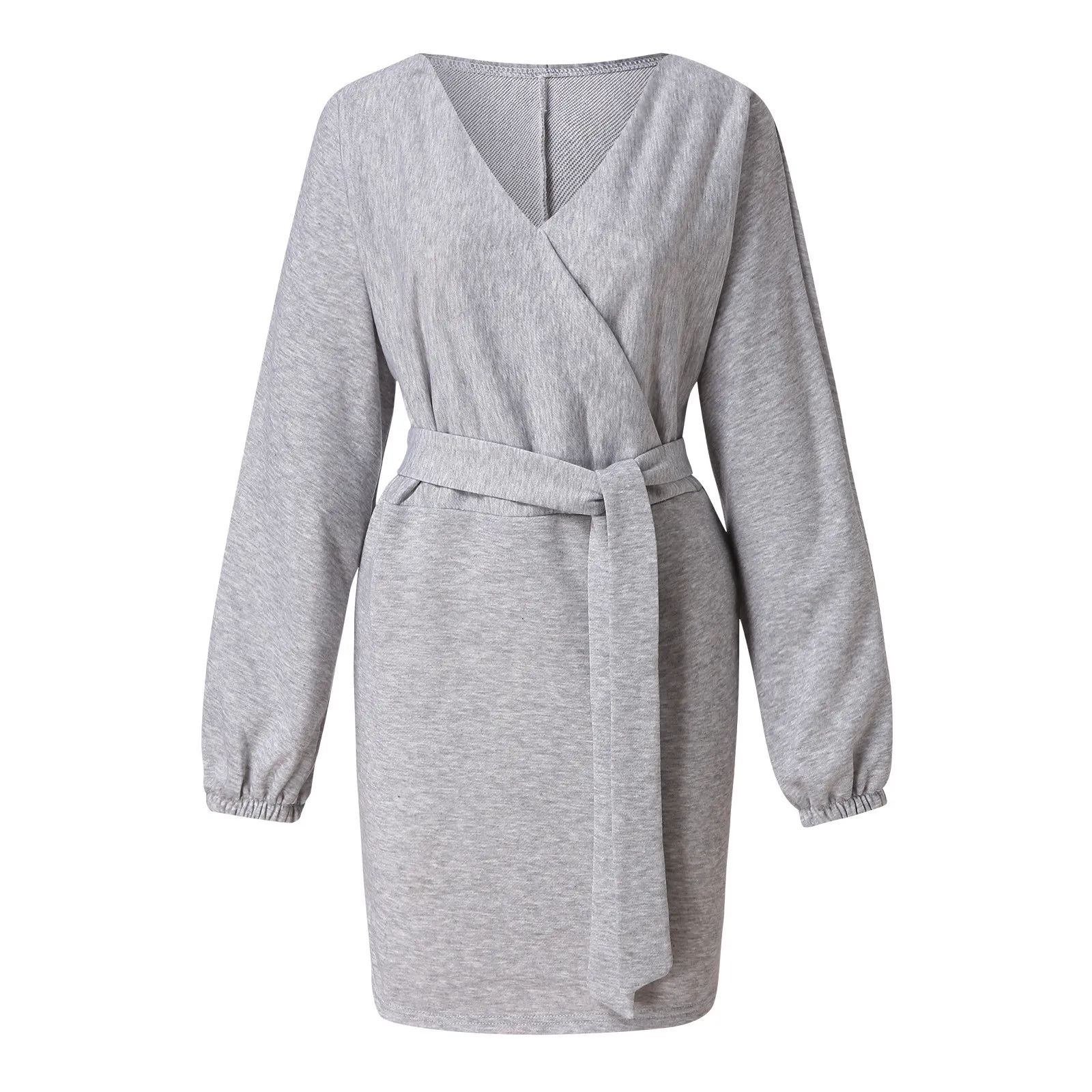 

Women's Fashion Dresses Spring Autumn Solid Casual Pullover With Solid Color V-neck Sexy Casual Dress