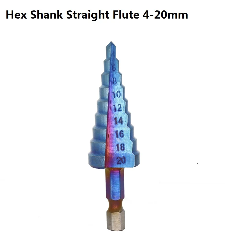 Hex Straight 4-20 XCAN 1 шт. 3-12/4-12/4-20/4-32 ступенчатое сверло из быстрорежущей стали с голубым покрытием для сверления дерева/металла - Цвет: Hex Straight 4-20