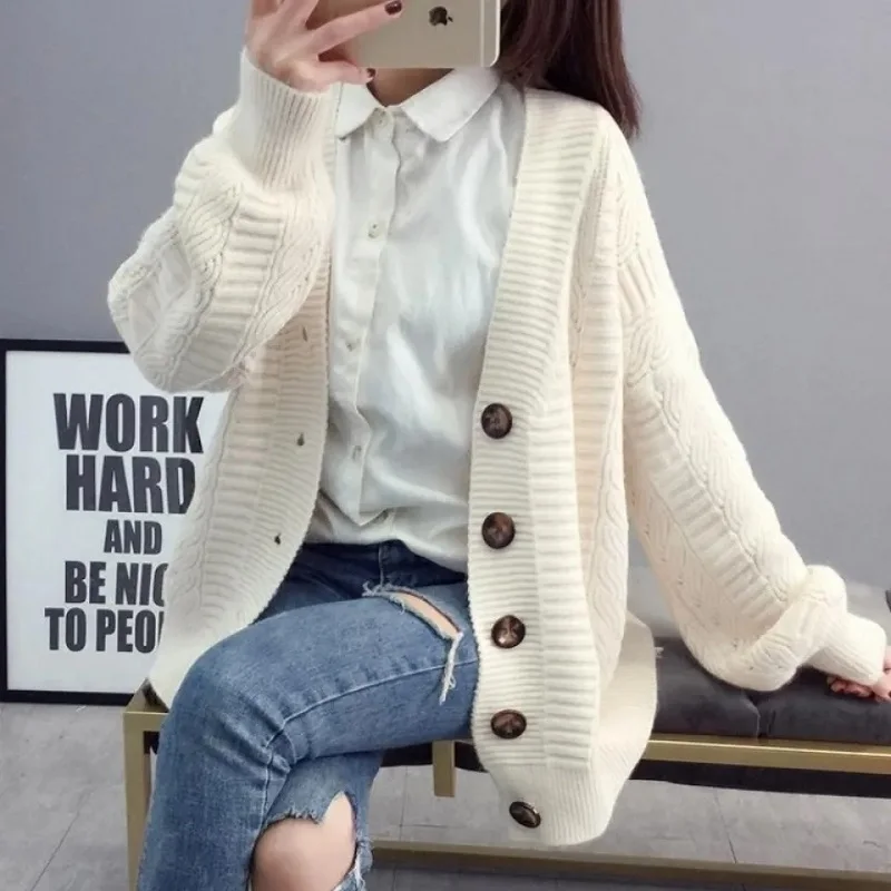 

Spring autumn loose korean fashion knitted sweater cardigan for women y2k sueters de mujer Female coat oversize long sleeve top