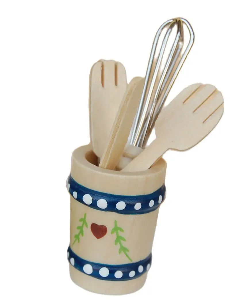 ILAND Kitchenware Wooden Shovel Turner Knife Egg Beater 5pcs For 1:12 Dollhouse Miniature DK045 | Игрушки и хобби
