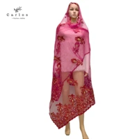 new style african muslim women scarf good quality big sizeplain embroidery with stones soft net scarf for headscarf sc 03
