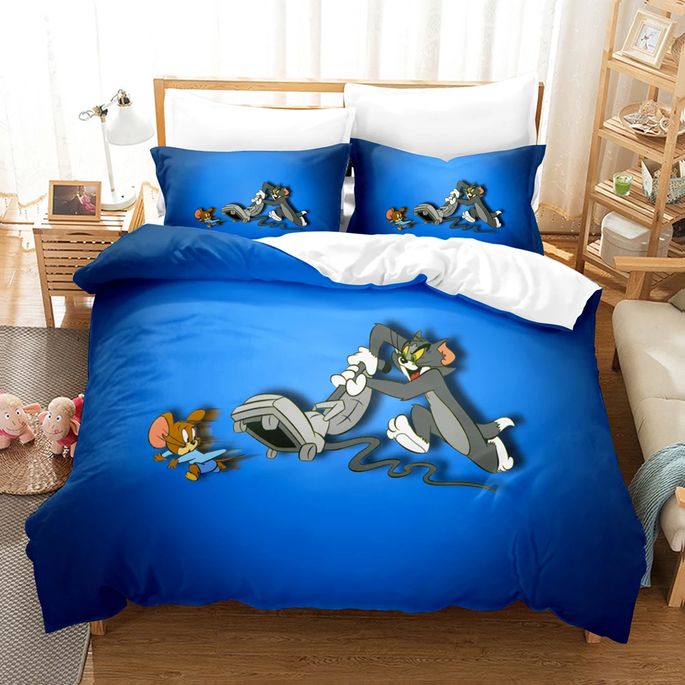 

Комплект постельного белья с рисунком мышки Джерри, односпальный, двойной, полноразмерный, Королевский, с рисунком кота и Тома, Комплект пос...