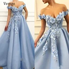Платье-трапеция с 3D цветами, с открытыми плечами, для выпускного вечера, Verngo, элегантное голубое небо