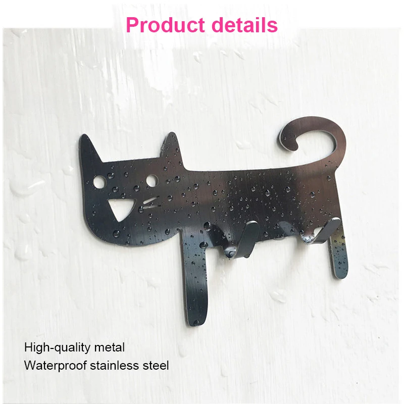 

Smiling cat double hook Waterproof stainless steel Bending round hook treatment Cute hollow shape Punch-free strong adhesive