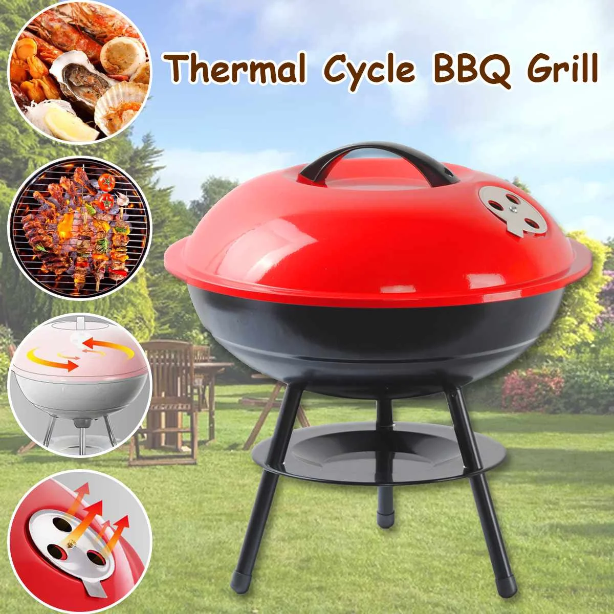 Угольный гриль для барбекю 14 дюймов домашняя угольная плита с вентиляционным