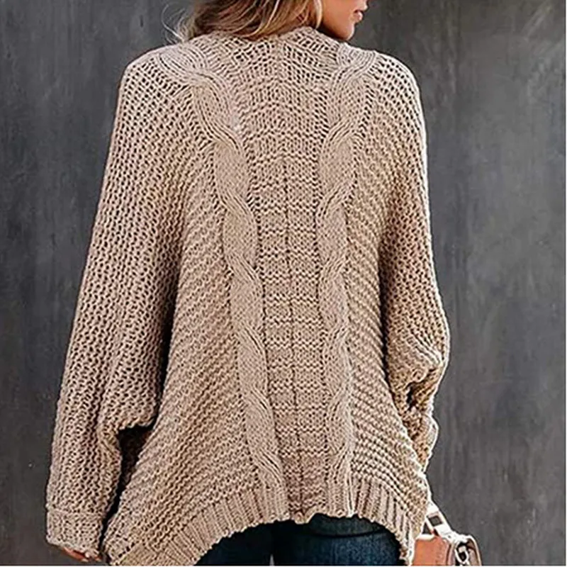 

Womens Knitwear 2020 New Autumn Winter Long Sleeve Solid Color Hollow Cardigan Fashion Lady Batwing Sleeves Side Pockets Sweater