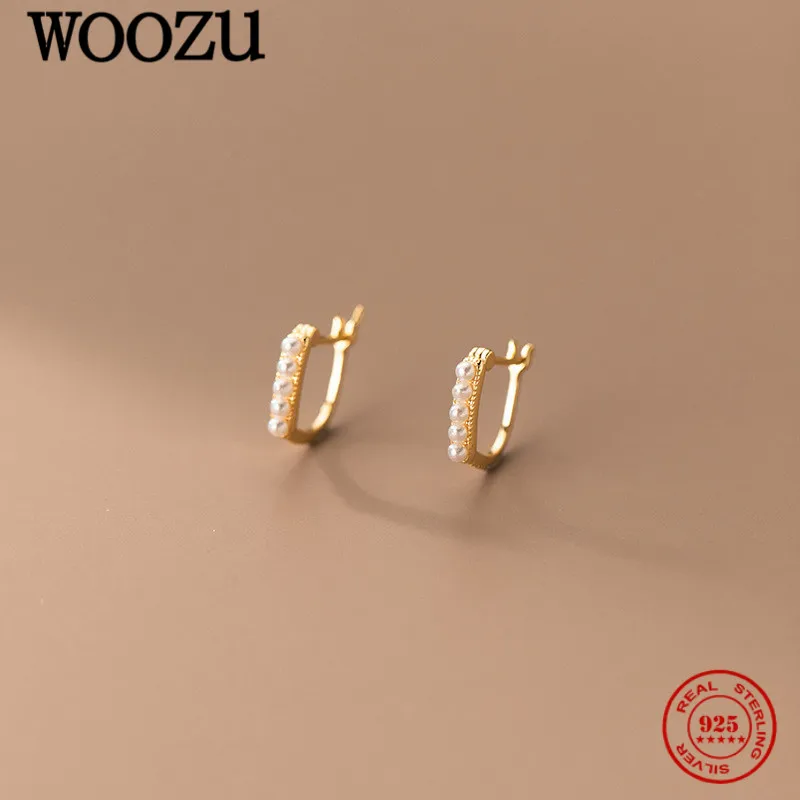 

WOOZU Real 925 Sterling Silver Korean Round Pearl Stud Earrings For Women Elegant Wedding Gothic Sweet Ear Buckle Jewelry Gift