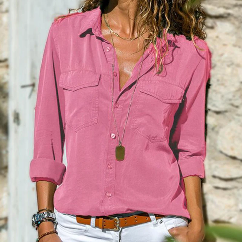 Женская Повседневная рубашка S-5XL блузка с длинным рукавом Офисная воротник