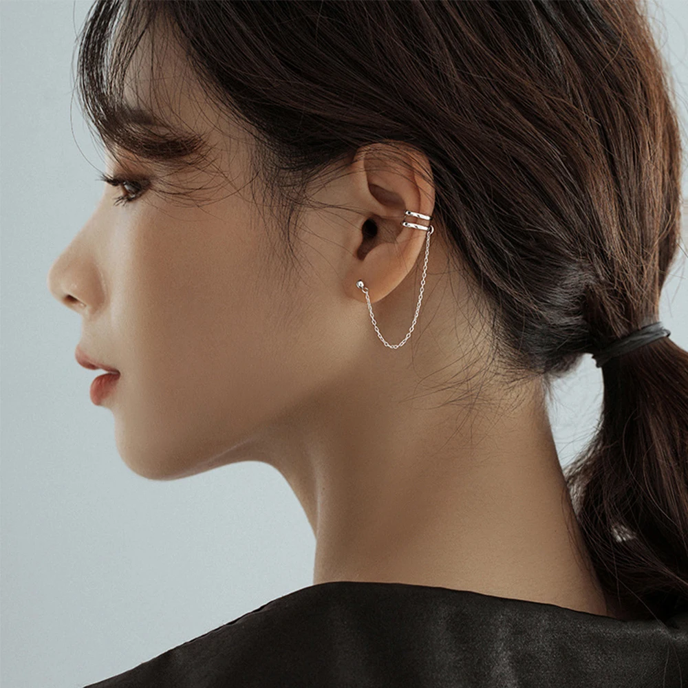 

Ear Cuff Clip Chain Tassel Clip on Earring Cross Earrings For Women Korea Silver Color Jewelry Femme New Earcuff