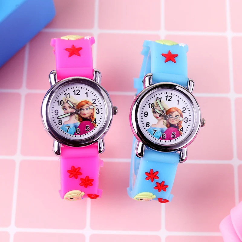 

3D Cartoon Princess Elsa Children Watches for Girls High Quality Rubber Frozen Watch Students Boys Quartz Clock reloj infantil