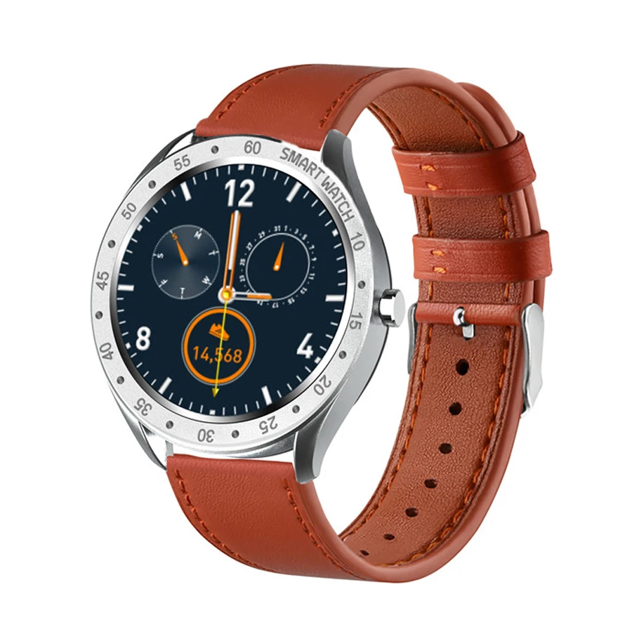leather brown silver Ravi F13 водонепроницаемые Смарт-часы из нержавеющей стали для мужчин спортивные пульсометр расстояние шагов калории Отслеживающие умные часы Полный сенсорный экран - Цвет: leather brown silver