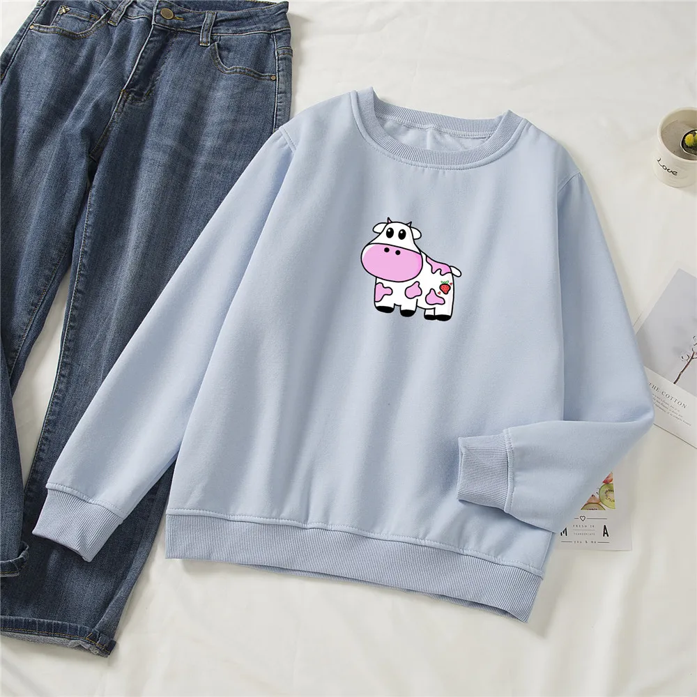 Sweatshirt Strawberry Cow Hoodies Womens Crewneck Sweatshirts Vintage Oversized Cute Oversized Kawaii Women Graphic Sweetshirt