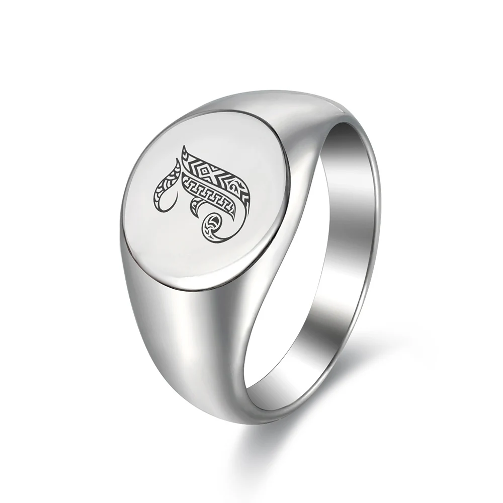 

13mm Initial Letter A-Z Women Signet Chunky Round Ring 316L Stainless Steel Punk Stylish Knuckle Ring Customized Jewelry DHR442